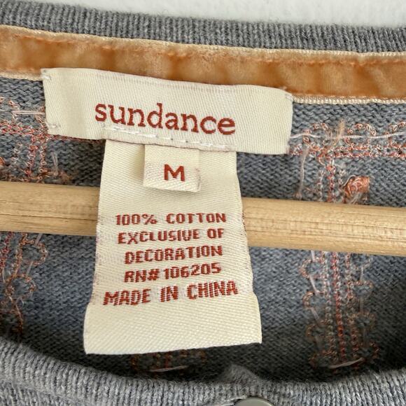 SUNDANCE Womens Gray Classic Cardigan Button Down Sweater Beaded Boho Floral M - Picture 7 of 10